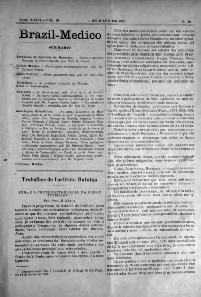 [Periódico] O Brazil-Medico : revista semanal de medicina e cirurgia, v. 36, P3, jul-ago, 1922