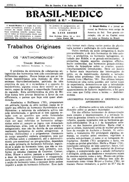 [Periódico] O Brazil-Medico : revista semanal de medicina e cirurgia, v. 50, P2, jul-dez, 1936