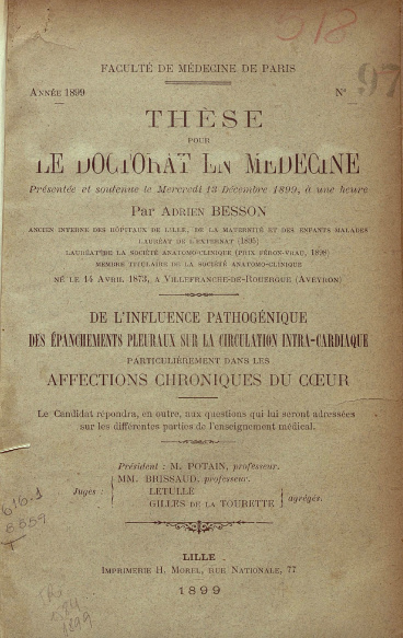 De l'influence pathogénique des épanchements pleuraux sur la circulation intra-cardiaque. 1899