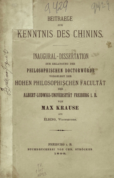Beitrage zur kenntnis des chinins.1893