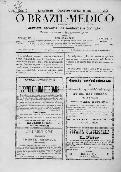 [Periódico] O Brazil-Medico : revista semanal de medicina e cirurgia, v. 1, P2, abr-jul, 1887