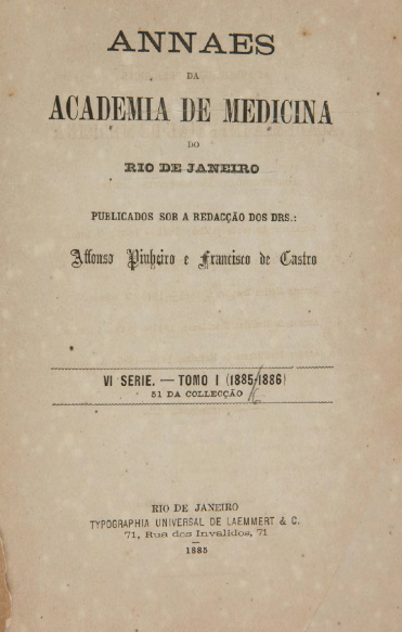 Anais da Academia de Medicina do Rio de Janeiro.v. 51, 1885-1886
