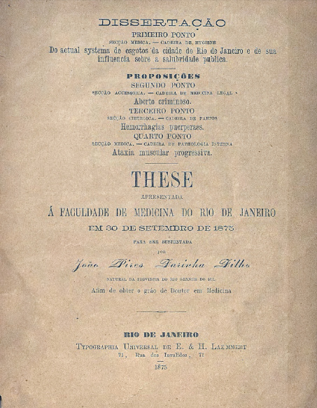 Do actual systema de esgotos da cidade do Rio de Janeiro e de sua influencia sobre a salubridade publica.1875