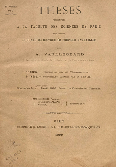 Recherches sur les tétrarhynques. 2re Thèse. -Propositions données par la facultè .1899