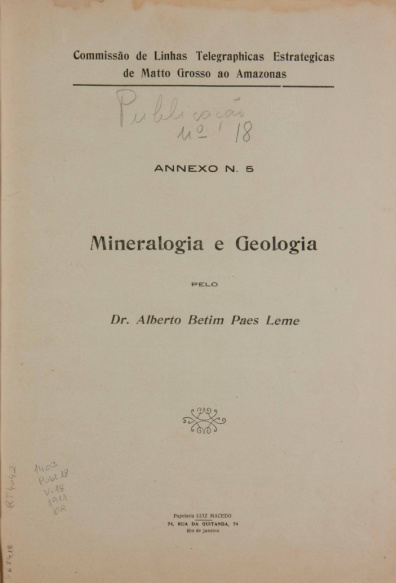 Mineralogia e Geologia.  Publ.18, V.18, Annexo5 1911