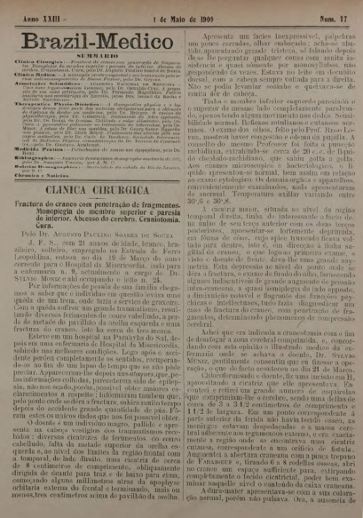 [Periódico] O Brazil-Medico : revista semanal de medicina e cirurgia, v. 23, P2, maio-ago, 1909
