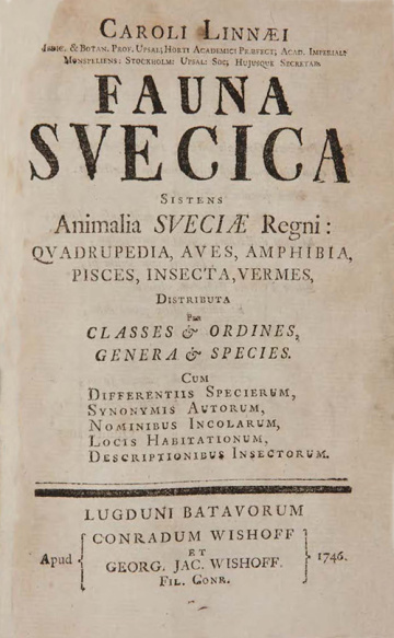 Fauna Svecica, Sistens Animalia Sveciae Regni...Distributa per classes & ordines, genera & species.