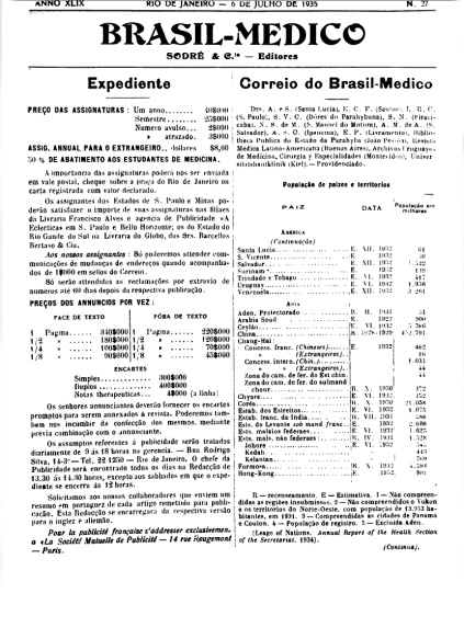 [Periódico] O Brazil-Medico : revista semanal de medicina e cirurgia, v. 49, P1, jan-jun, 1935