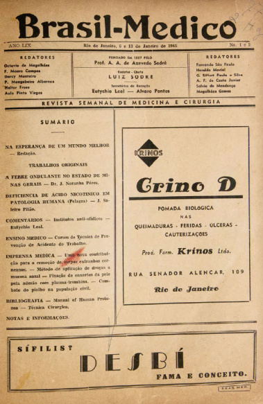 [Periódico] O Brazil-Medico : revista semanal de medicina e cirurgia, v. 59, P1, jan-abr, 1945
