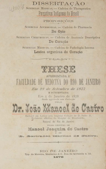 Purgativos Indígenas do Brasil. 1878