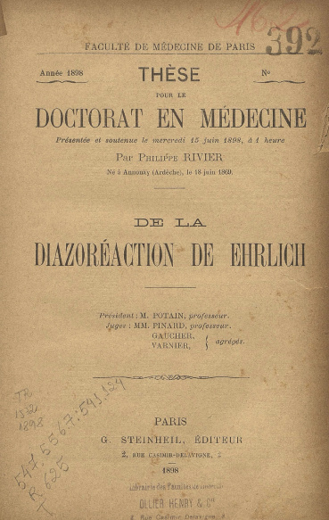 De la diazoréaction de Ehrlich.1898