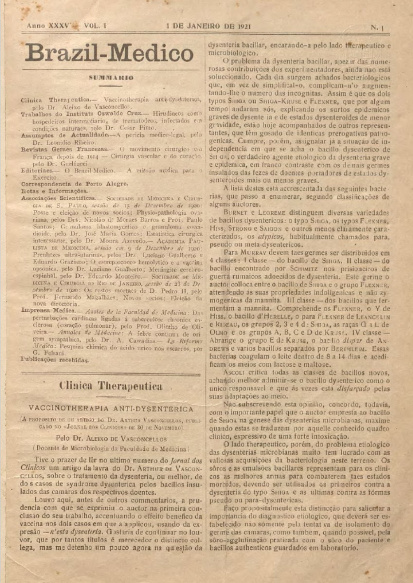 [Periódico] O Brazil-Medico : revista semanal de medicina e cirurgia, v. 35, P1, jan-abr, 1921