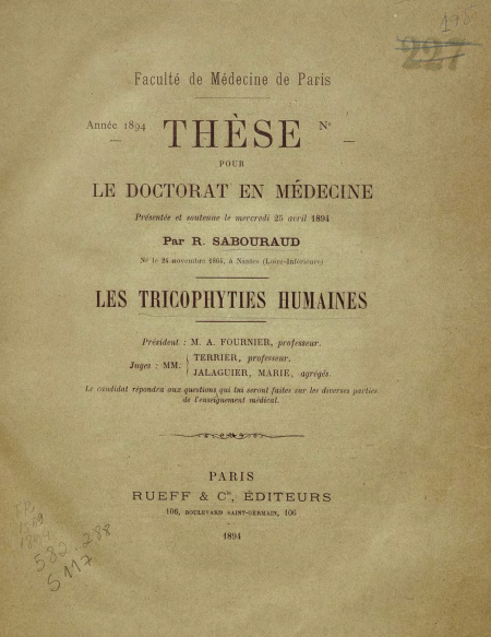 Les tricophyties humaines.1894