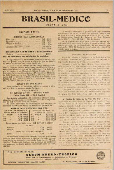 [Periódico] O Brazil-Medico : revista semanal de medicina e cirurgia, v. 59, P3, set-dez, 1945