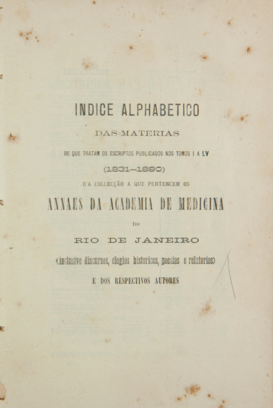 Anais da Academia de Medicina do Rio de Janeiro. Índice alfabético. 1831