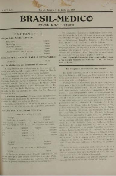 [Periódico] O Brazil-Medico : revista semanal de medicina e cirurgia, v. 52, P3, jul-set, 1938