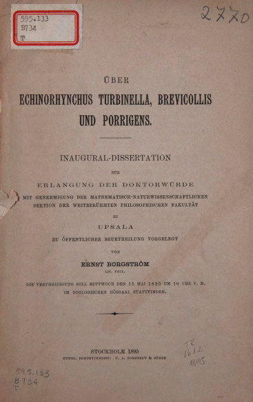Über echinorhynchus turbinella, brevicollis .1895und porrigens