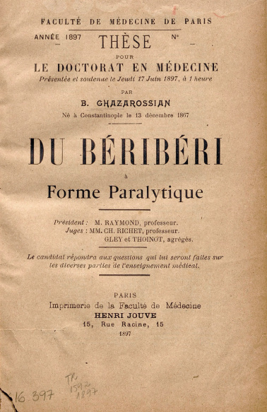 Du béribéri à forme paralytique.1897