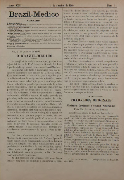 [Periódico] O Brazil-Medico : revista semanal de medicina e cirurgia, v. 23, P1, jan-abr, 1909