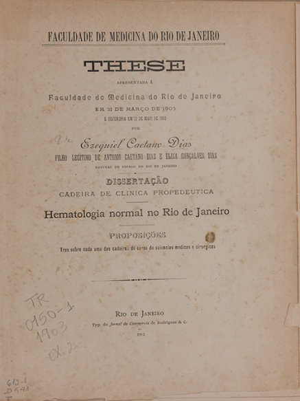 Hematologia normal no Rio de Janeiro. 1903