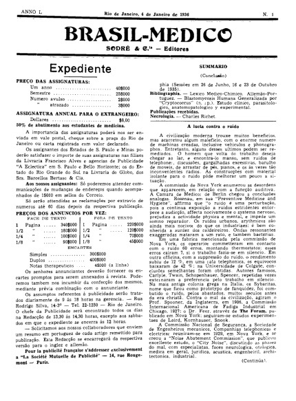 [Periódico] O Brazil-Medico : revista semanal de medicina e cirurgia, v. 50, P1, jan-jun, 1936