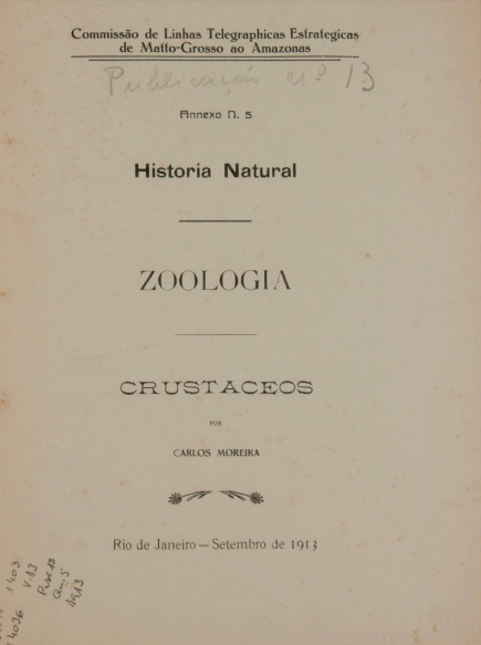 Historia Natural : Zoologia. Publ. 13 V. 13 An. 5 1913