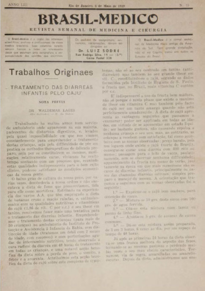 [Periódico] O Brazil-Medico : revista semanal de medicina e cirurgia, v. 53, P2, maio-ago, 1939