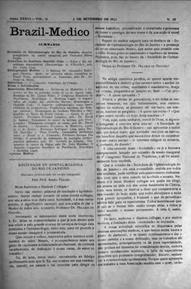[Periódico] O Brazil-Medico : revista semanal de medicina e cirurgia, v. 36, P4, set-out, 1922
