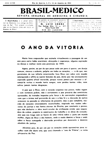 [Periódico] O Brazil-Medico : revista semanal de medicina e cirurgia, v. 58, 1944