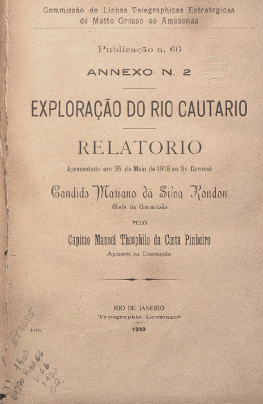 Exploração do Rio Cautário. Publ. 66 V. 66 1920