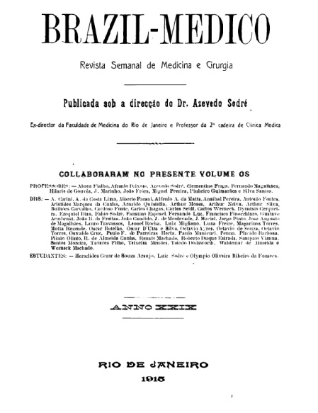 [Periódico] O Brazil-Medico : revista semanal de medicina e cirurgia, v. 29, 1915