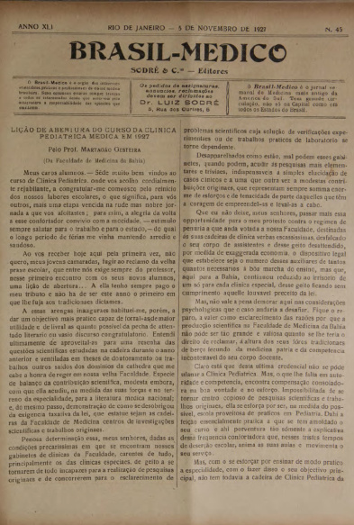 [Periódico] O Brazil-Medico : revista semanal de medicina e cirurgia, v. 41, P5, nov-dez, 1927