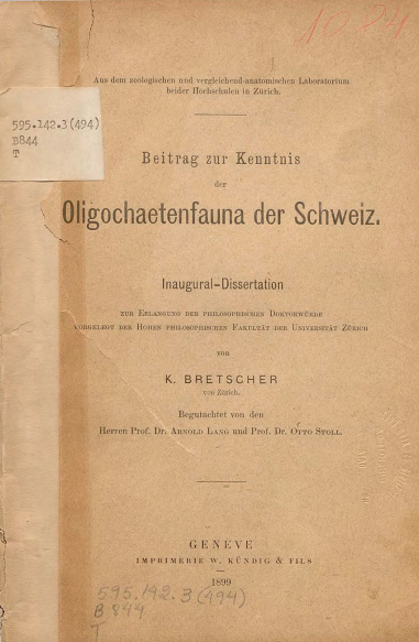 Beitrag zur kenntnis der oligochaetenfauna der Schweiz.1889