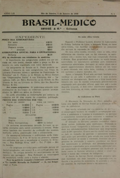 [Periódico] O Brazil-Medico : revista semanal de medicina e cirurgia, v. 52, P1, jan-mar, 1938