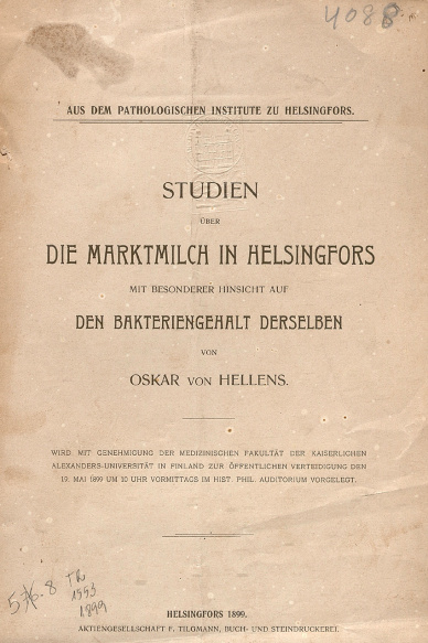 Studien uber die marktmilch in Helsingfors. 1899