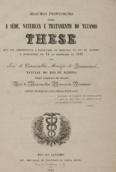 Algumas proposições sobre a séde, natureza e tratamento do tetanos. 1848