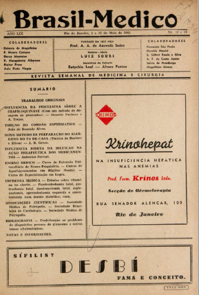 [Periódico] O Brazil-Medico : revista semanal de medicina e cirurgia, v. 59, P2, maio-set, 1945