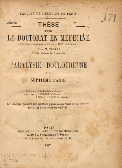 Paralysie douloureuse de la séptieme paire. 1887