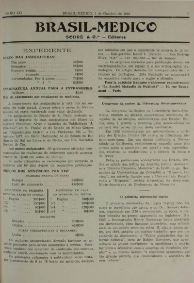 [Periódico] O Brazil-Medico : revista semanal de medicina e cirurgia, v. 52, P4, out-dez, 1938