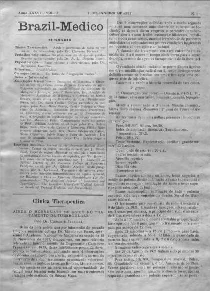[Periódico] O Brazil-Medico : revista semanal de medicina e cirurgia, v. 36, P1, jan-abr, 1922