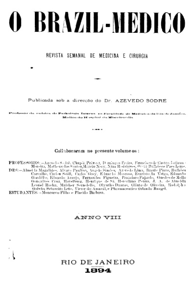 [Periódico] O Brazil-Medico : revista semanal de medicina e cirurgia, v. 8, 1894