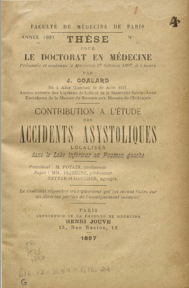 Contribution a l'étude des accidents asystoliques.1897