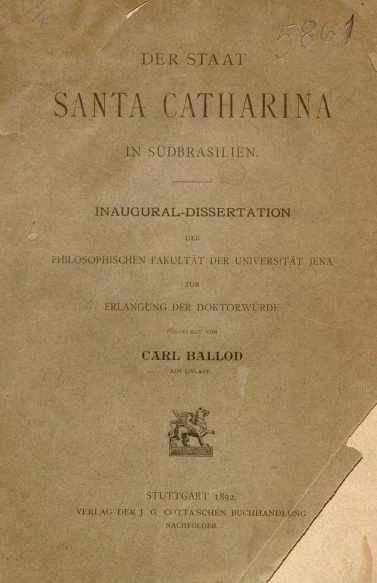 Der staat Santa Catarina in sudbrasilien. 1892