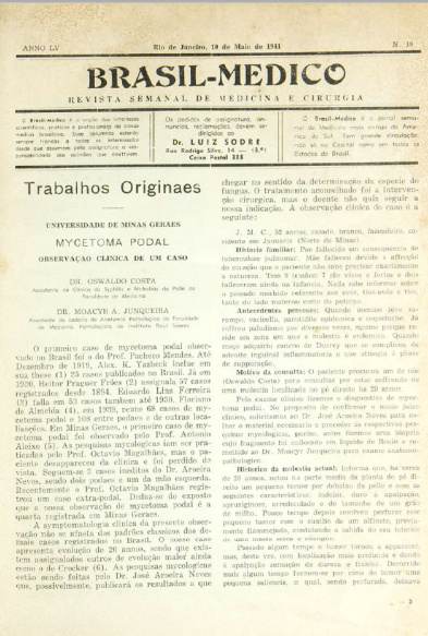 [Periódico] O Brazil-Medico : revista semanal de medicina e cirurgia, v. 55, P2, maio-ago, 1941